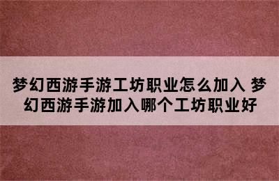 梦幻西游手游工坊职业怎么加入 梦幻西游手游加入哪个工坊职业好